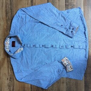 Jared Lang After Hours Paisley Flip Cuff Shirt 100% Cotton Size 2XL in Blue